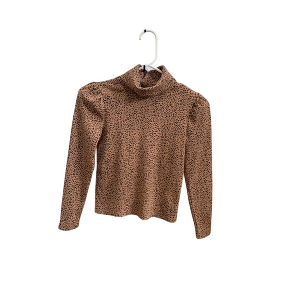 GAP-Kids-Short Puff Sleeve-Mock Turtleneck-Leopard Print-Cotton Blend-Girls-L